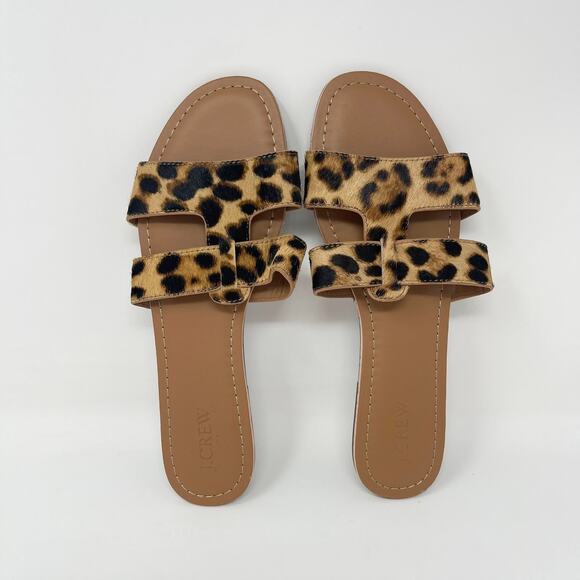 J. Crew Calf Hair Leopard Beachside Slide Sandals Womens 9 Flat Classic Animal - Picture 5 of 7
